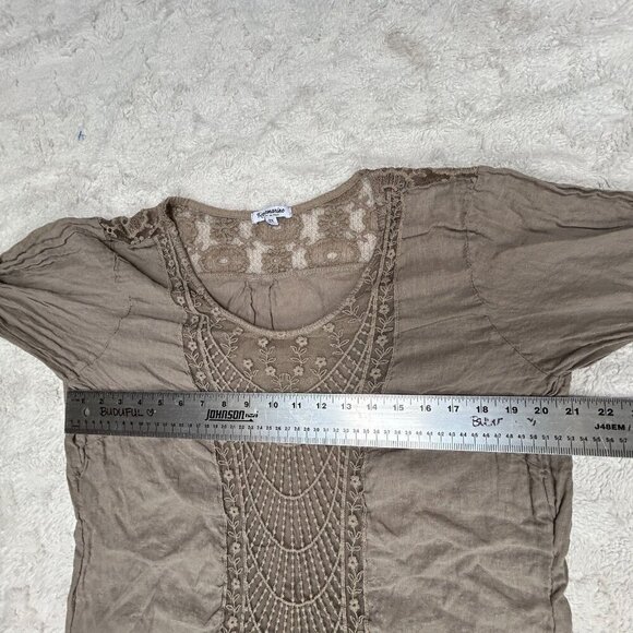 Rosemarine Women's Size 2X Brown Linen Tunic Top Embroidered Lace Long Sleeves - Picture 6 of 9